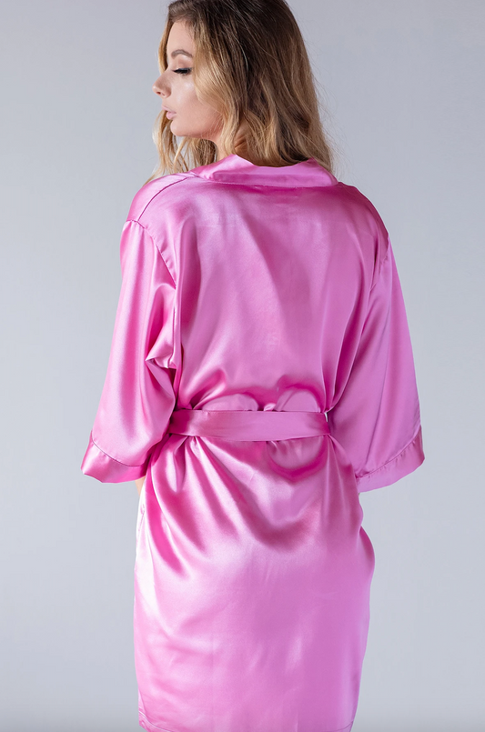 Darling-Pink Satin Kimono Robe